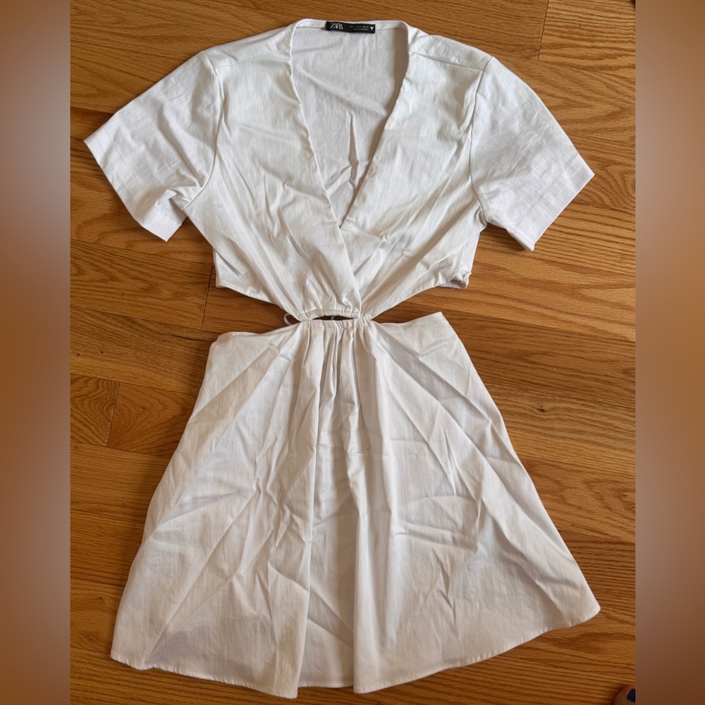 Zara Woman Cut Out Poplin Summer Mini Dress White Sundress Size Small - Picture 4 of 10